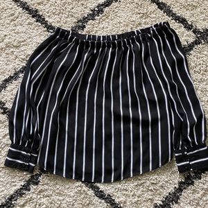 Black and white stripped off the shoulder top